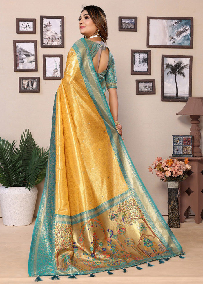 Yellow Banarasi Silk Saree With Blouse Piece Outlet Cheap Quality