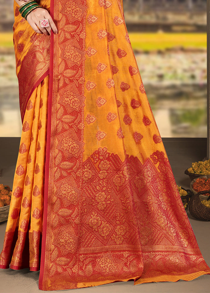 Yellow Spun Silk Saree With Blouse Piece Classic