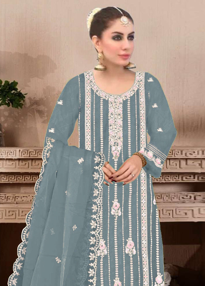 3 Pc Sky Blue Semi Stitched Georgette Suit Set Free Shipping Cheap Pice