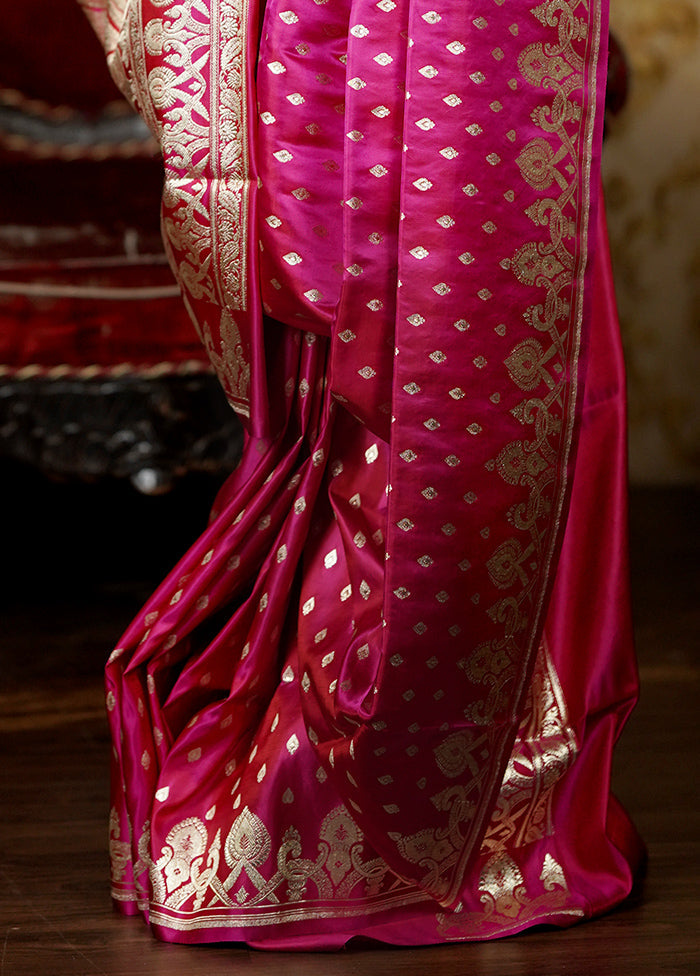 Pink Handloom Banarasi Pure Silk Saree With Blouse Piece Shop For Sale