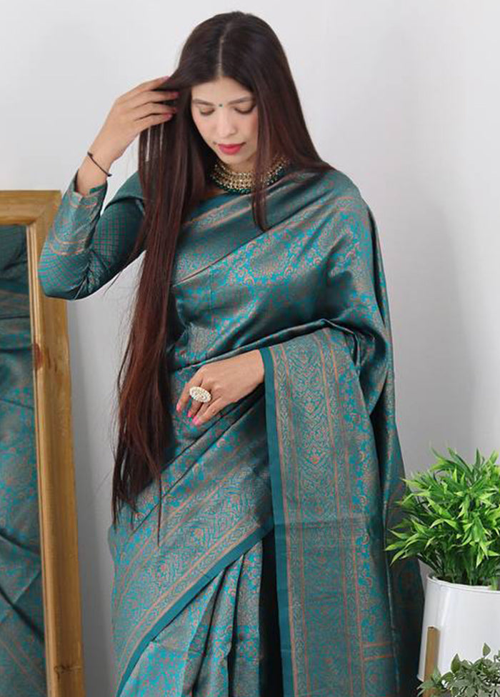 Rama Banarasi Silk Saree With Blouse Piece Nicekicks Cheap Online