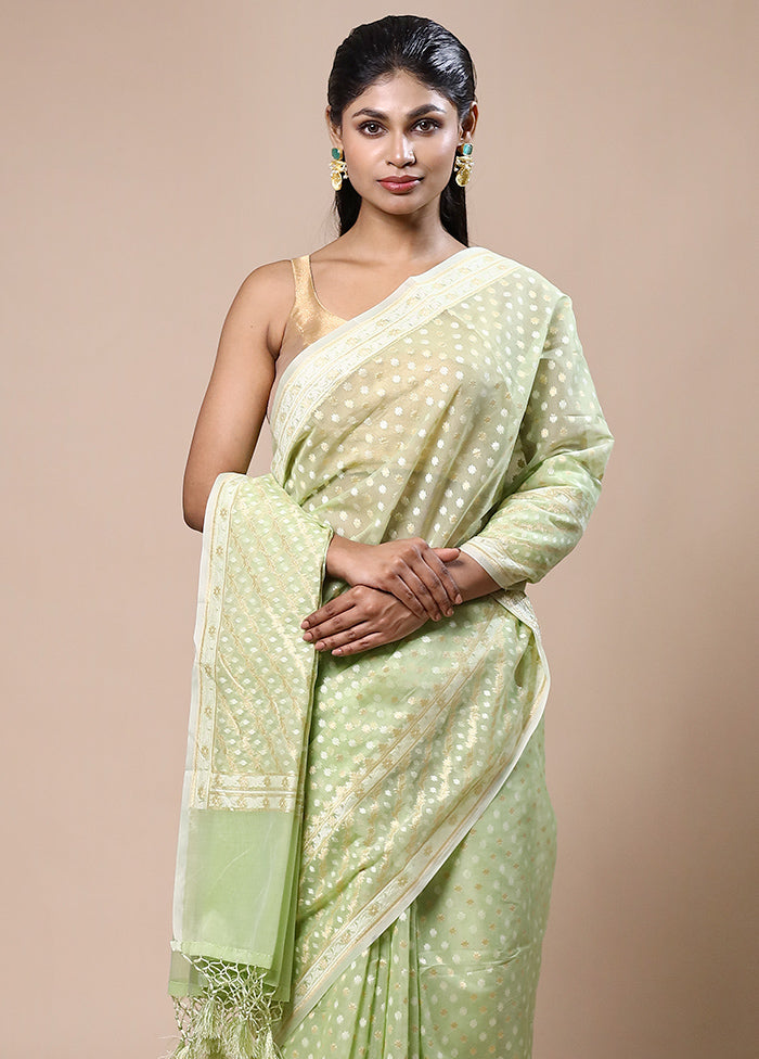 Green Kora Silk Saree With Blouse Piece Cheap Discount Sale