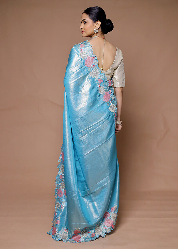 Blue Tissue Silk Saree With Blouse Piece Pay With Visa Cheap Online