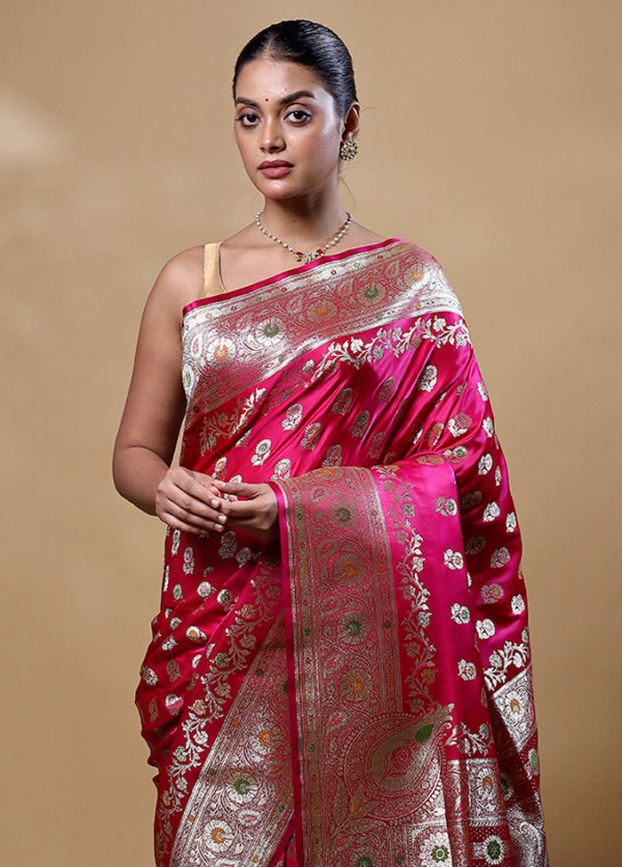 Pink Banarasi Silk Saree With Blouse Piece Cheap Sale Latest Collections