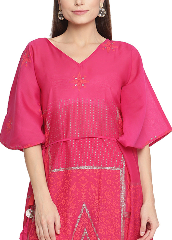 2 Pc Pink Readymade Chanderi Kurti Set Supply Sale Online