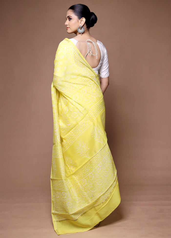 Yellow Chanderi Cotton Saree With Blouse Piece Discount Footaction