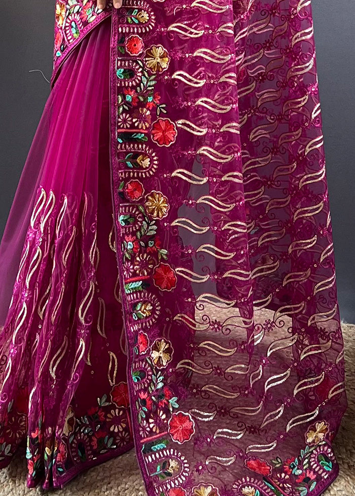 Magenta Net Net Saree With Blouse Piece Discount Classic