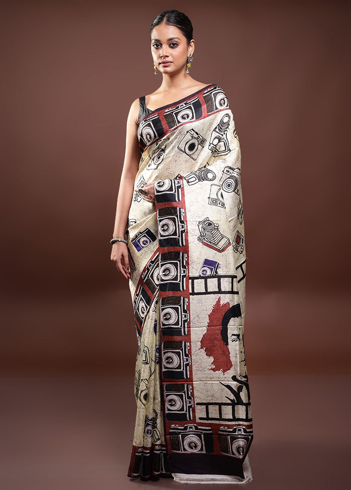 Cream Printed Pure Silk Saree Without Blouse Piece With Mastercard Cheap Online