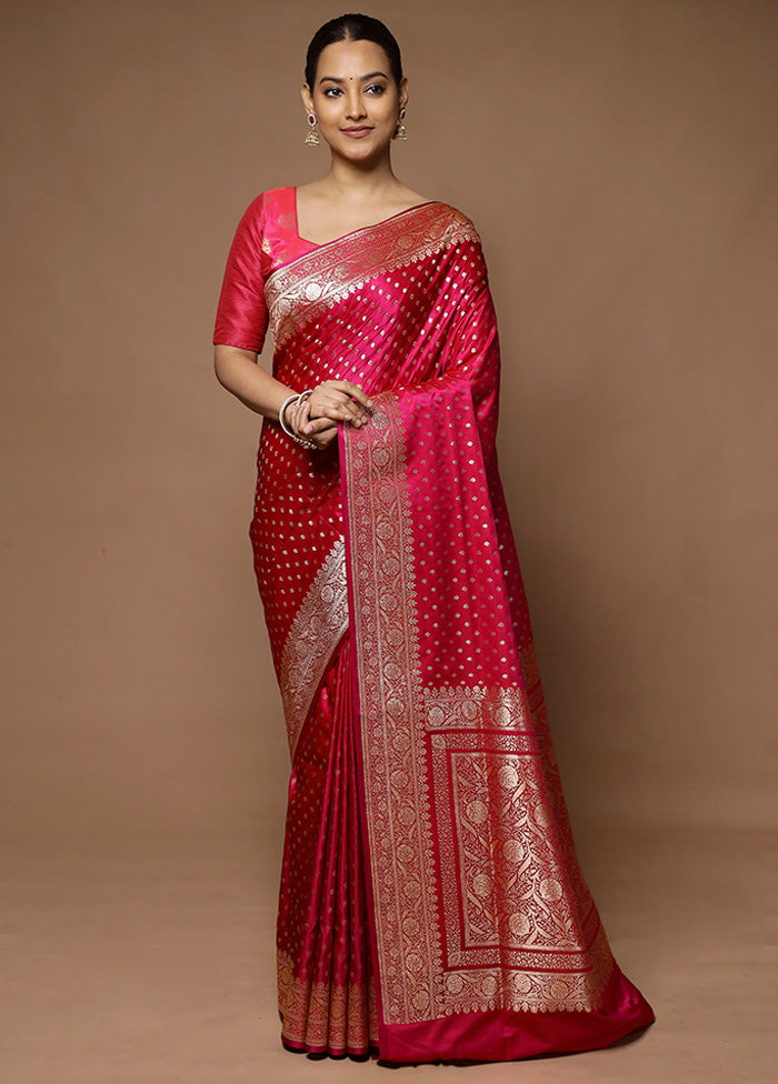 Pink Banarasi Silk Saree With Blouse Piece Buy Cheap Best Place