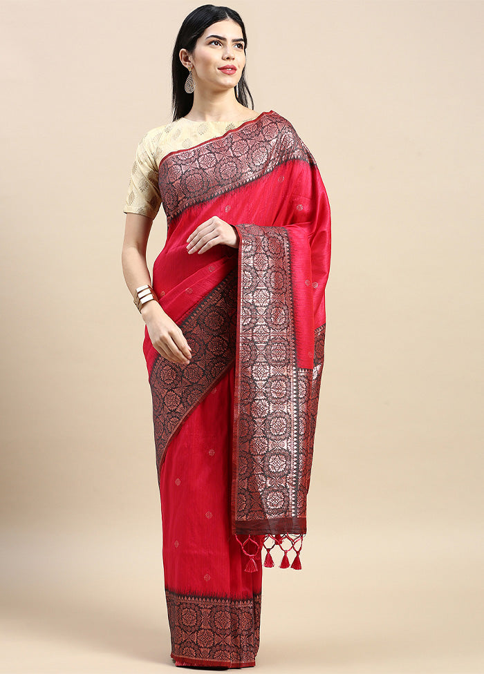 Pink Banarasi Silk Saree With Blouse Piece Sale 2025 Unisex