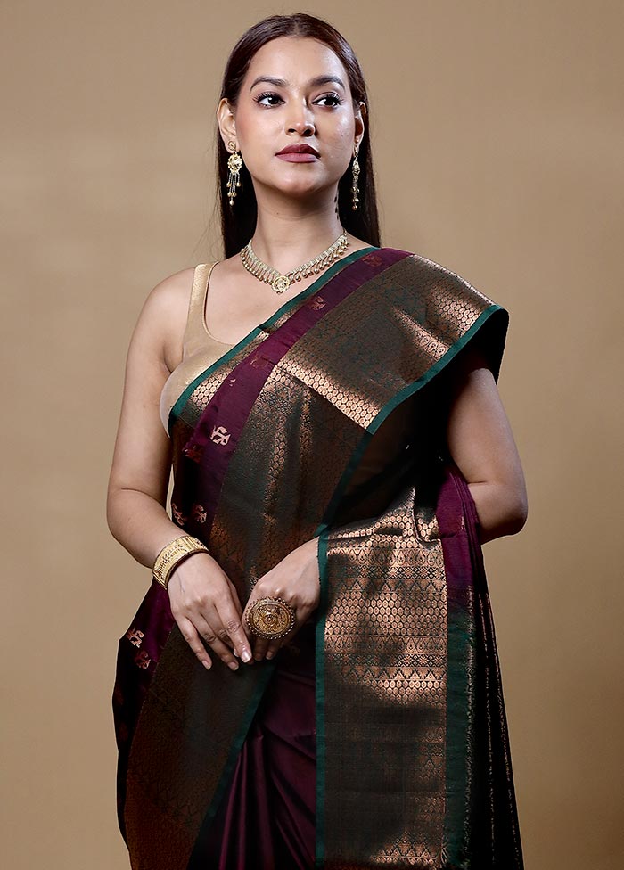 Wine Dupion Silk Saree With Blouse Piece Sale Best Pices