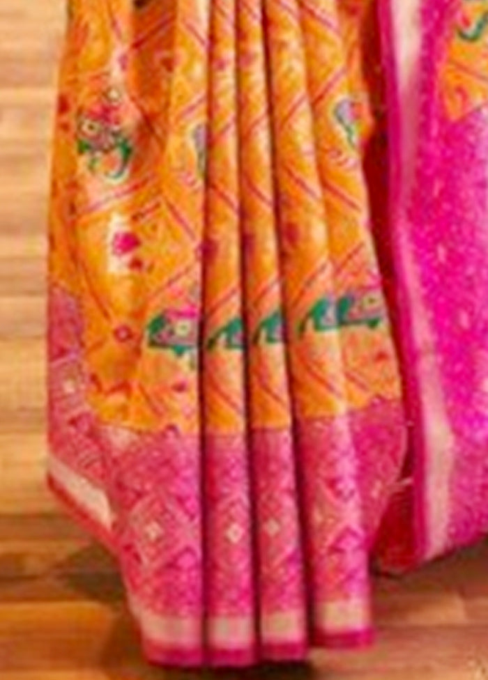 Orange Banarasi Silk Saree With Blouse Piece Sale 100% Original