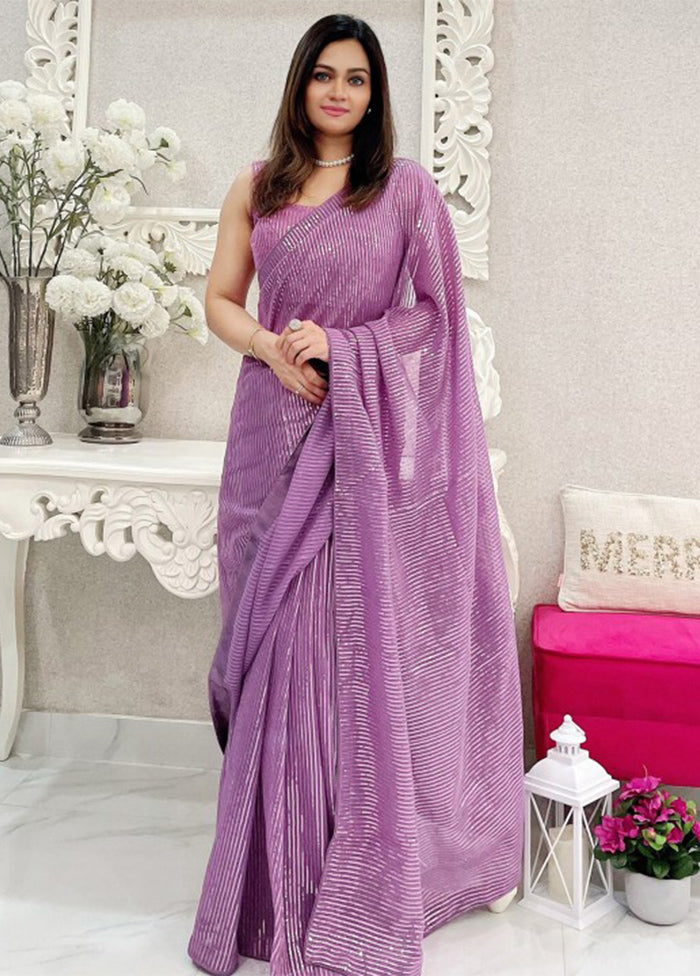 Light Purple Georgette Saree With Blouse Piece Clearance Perfect