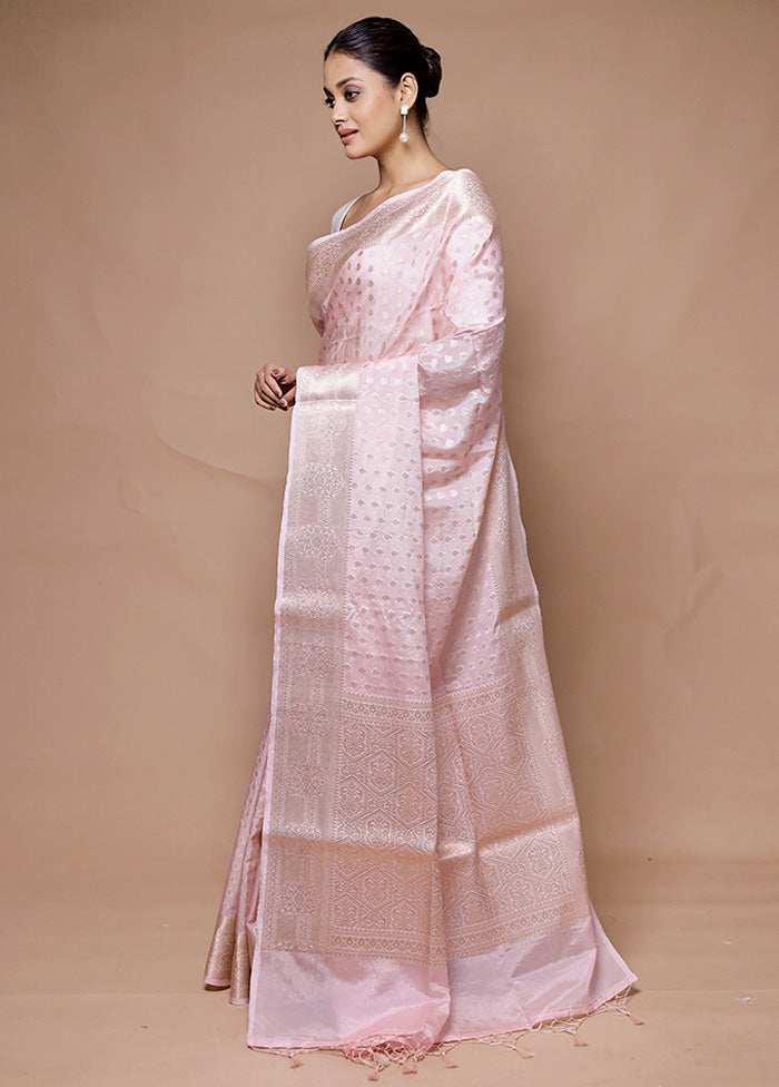 Pink Kora Silk Saree With Blouse Piece Discount Sale Online