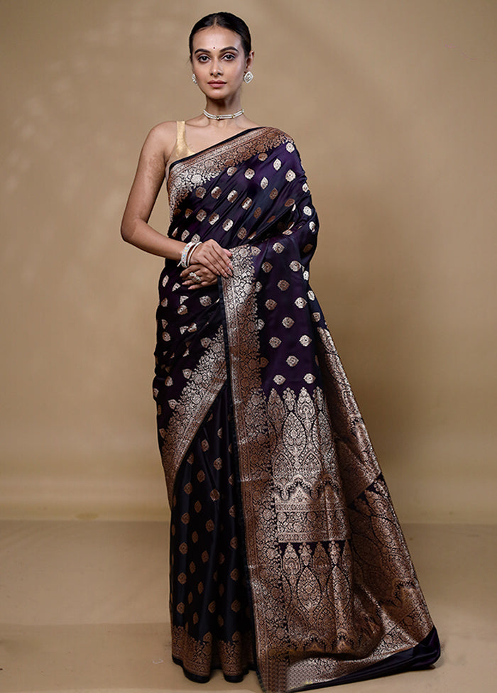 Violet Banarasi Silk Saree With Blouse Piece Discount