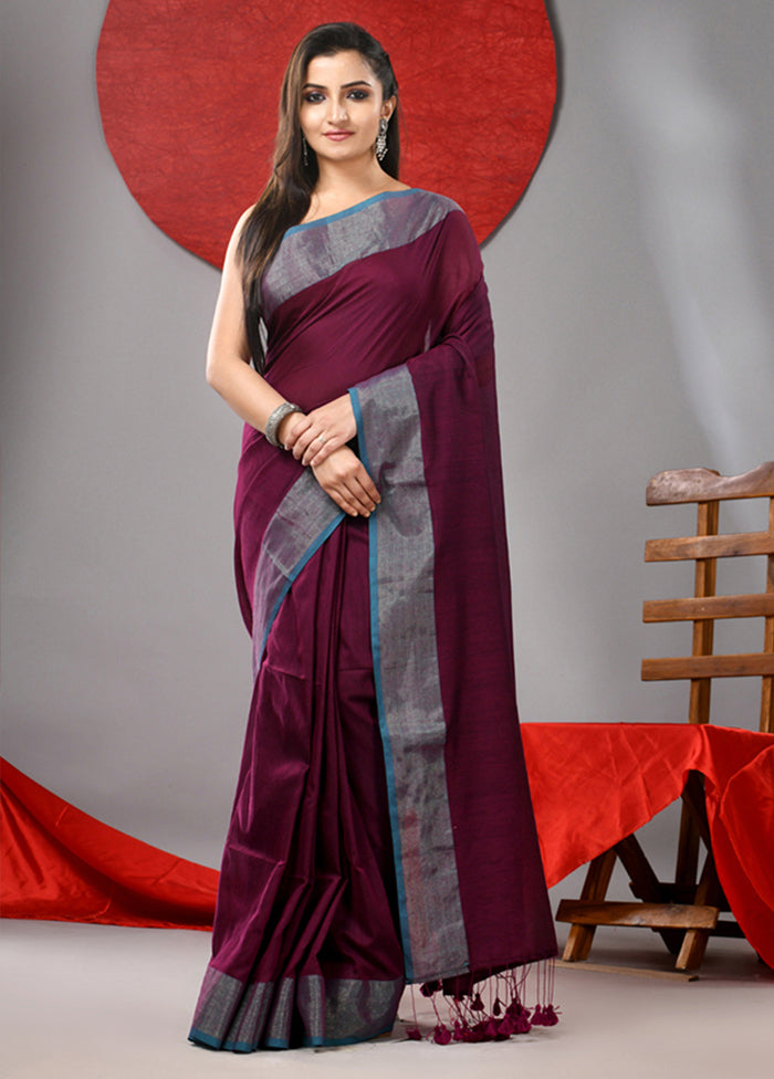 Purple Cotton Saree With Blouse Piece Limited Edition Sale Online