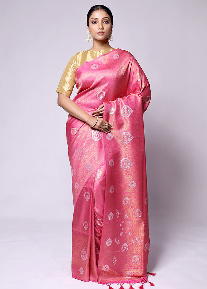 Pink Dupion Silk Saree With Blouse Piece Sale Manchester Great Sale