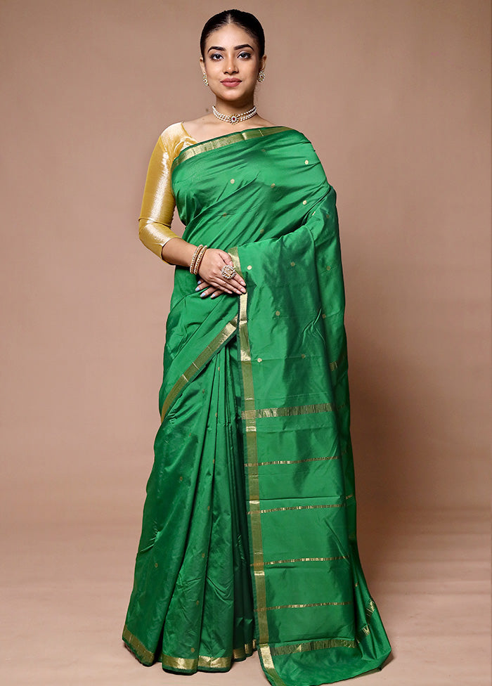 Green Kanjivaram Silk Saree With Blouse Piece Sast