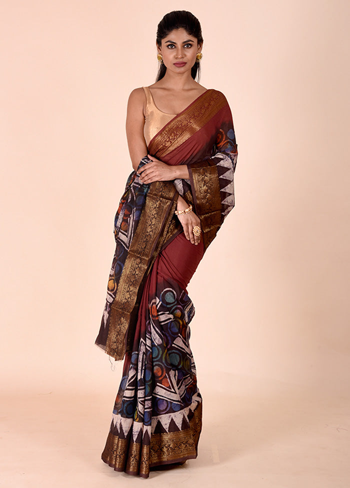 Rust Chanderi Cotton Saree With Blouse Piece Online Shop From China