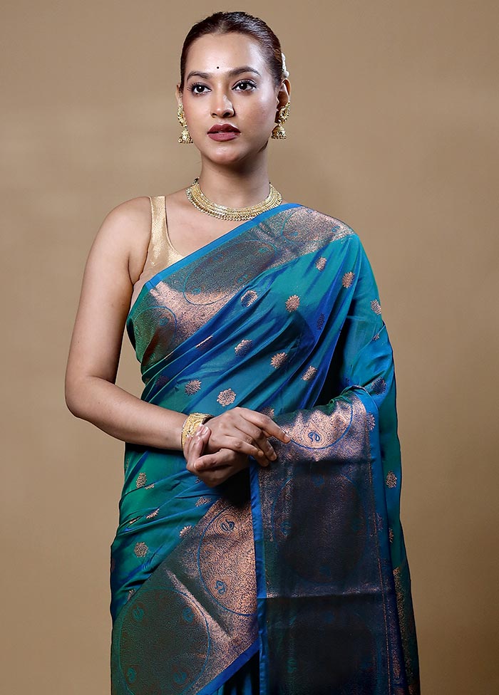 Blue Kanjivaram Silk Saree With Blouse Piece Free Shipping Online