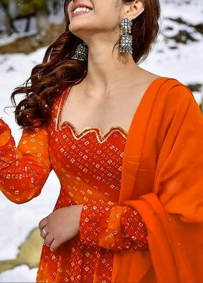 Orange Readymade Rayon Dupatta Indian Dress Purchase For Sale