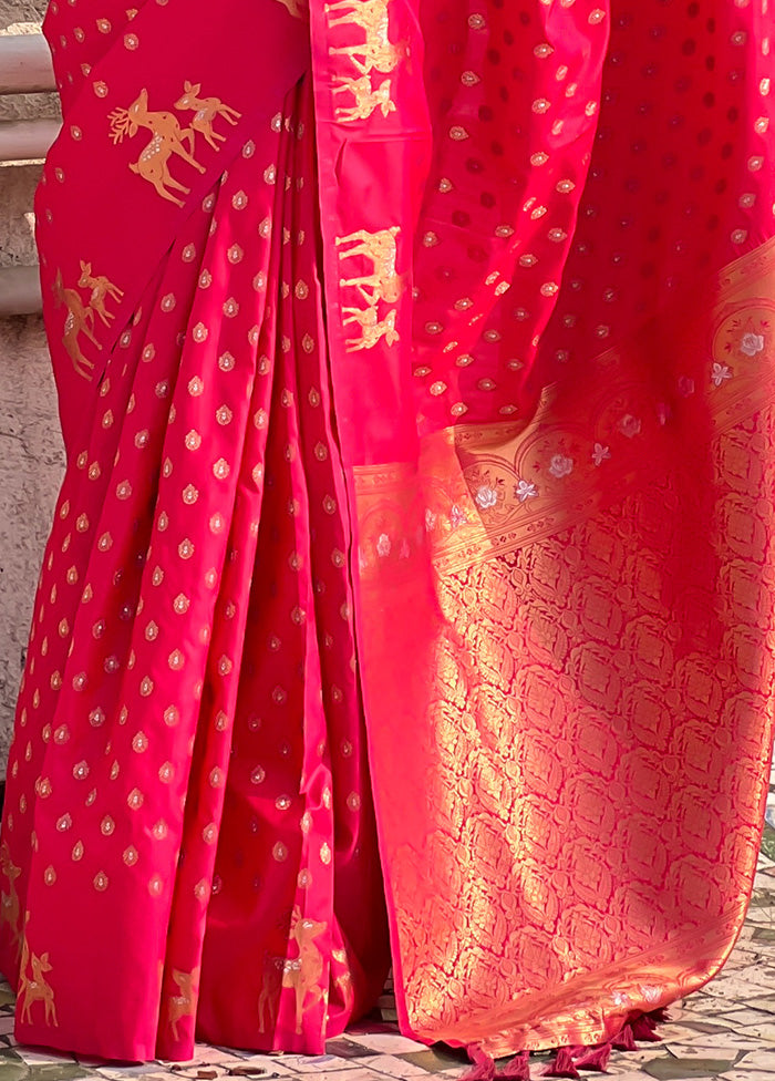 Pink Spun Silk Saree With Blouse Piece The Cheapest