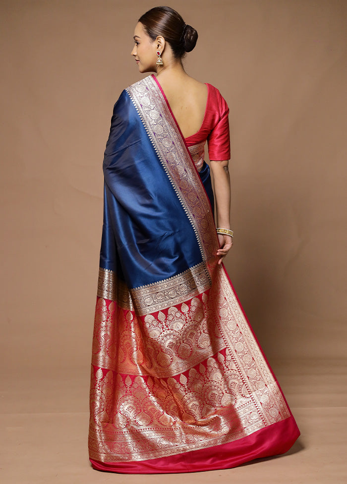 Blue Banarasi Silk Saree With Blouse Piece Online