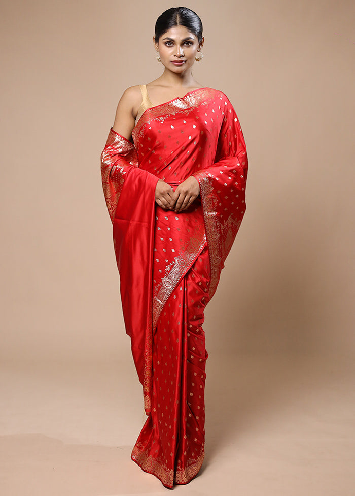 Red Banarasi Silk Saree With Blouse Piece Shop For Cheap Online