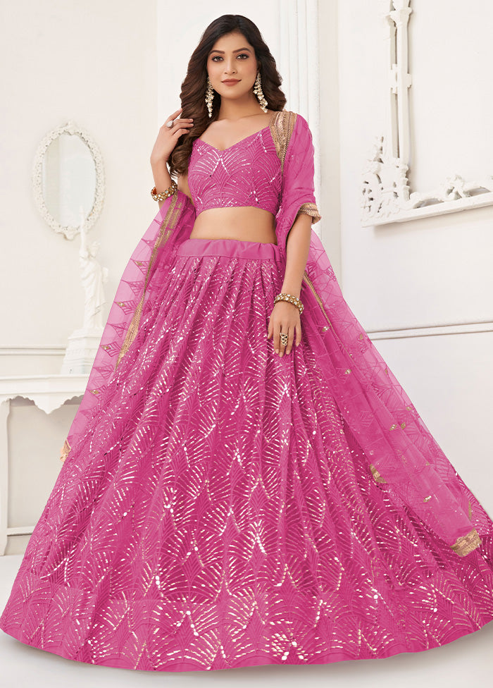 3 Pc Pink Net Semi Stitched Lehenga Set 2025 Online