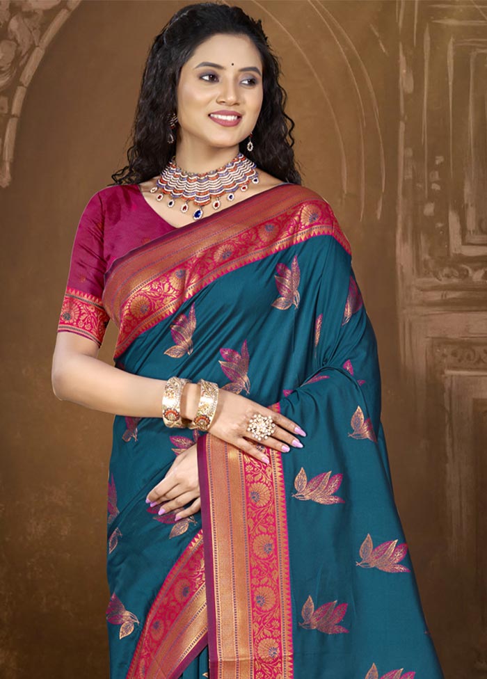 Blue Dupion Silk Saree With Blouse Piece Discount Collections