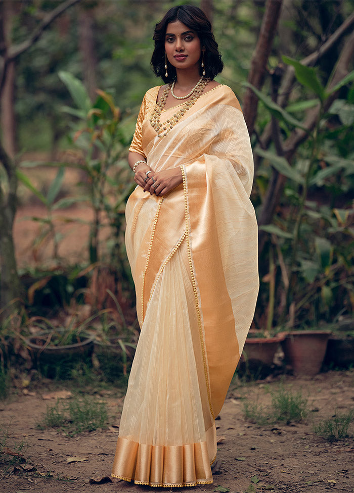 Gold Organza Saree With Blouse Piece Official Sale Online