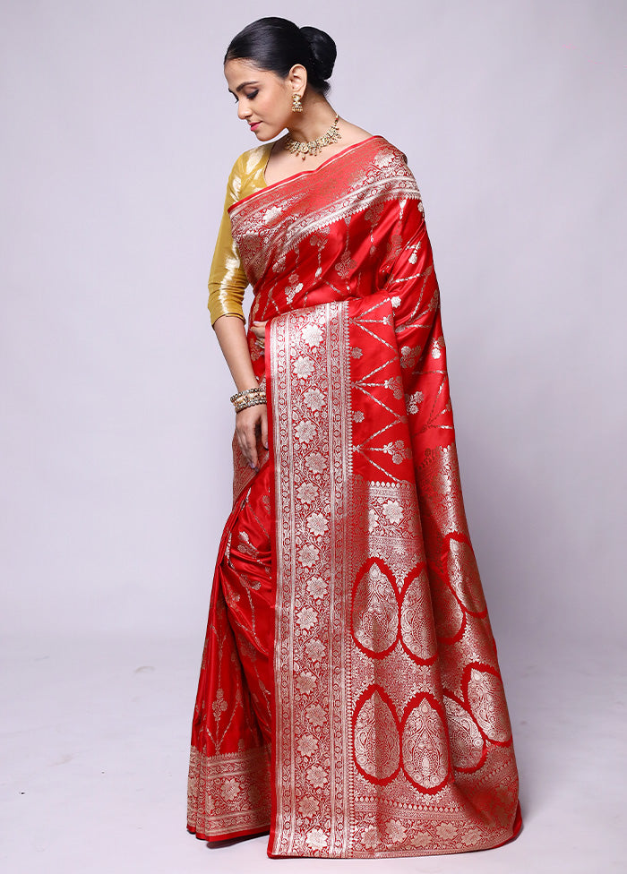 Red Banarasi Silk Saree With Blouse Piece Cheap Finishline