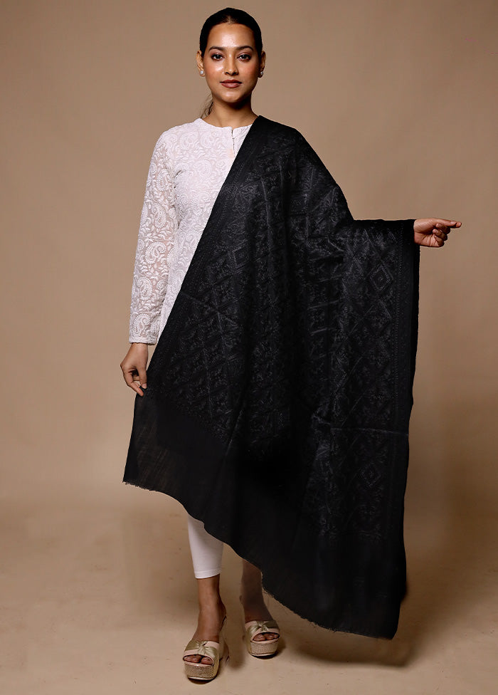 Black Butta Work With Zari Woven Border Shawl Cheap Best