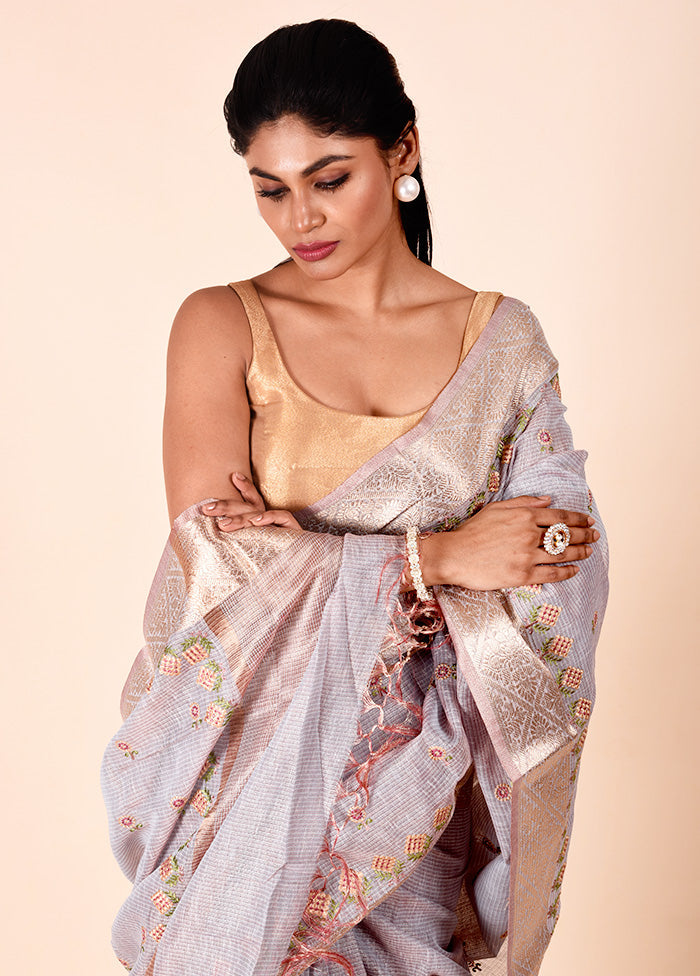 Grey Tissue Silk Saree With Blouse Piece Pictures Online