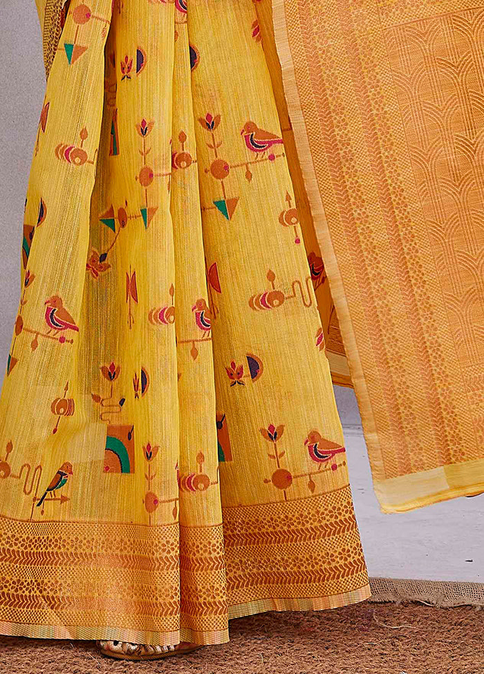 Yellow Linen Silk Saree With Blouse Piece Discount Nicekicks