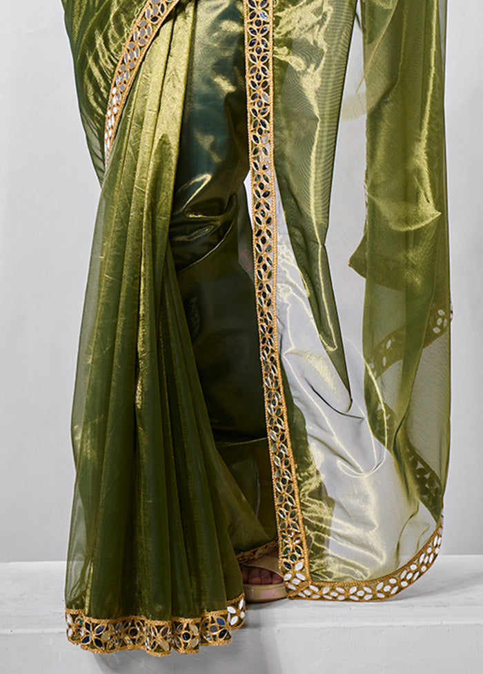 Green Net Saree With Blouse Piece Clearance Very Cheap