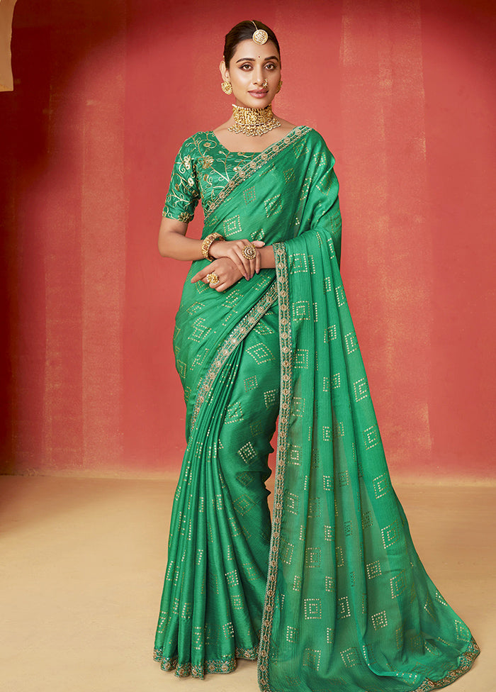 Green Chiffon Silk Saree With Blouse Piece Marketable Cheap Pice