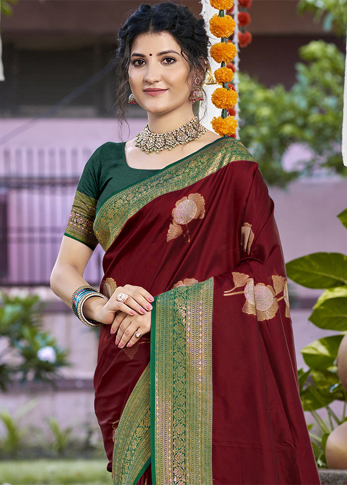 Maroon Dupion Silk Saree With Blouse Piece Find Great For Sale