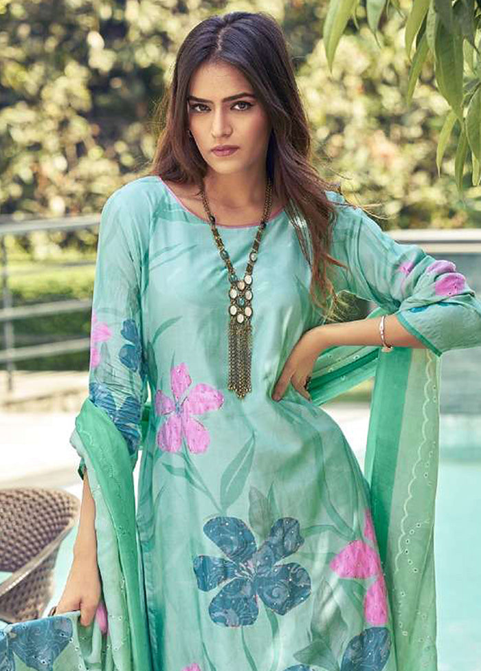 3 Pc Green Semi Stitched Silk Dupatta Suit Set Shop Offer Cheap Online