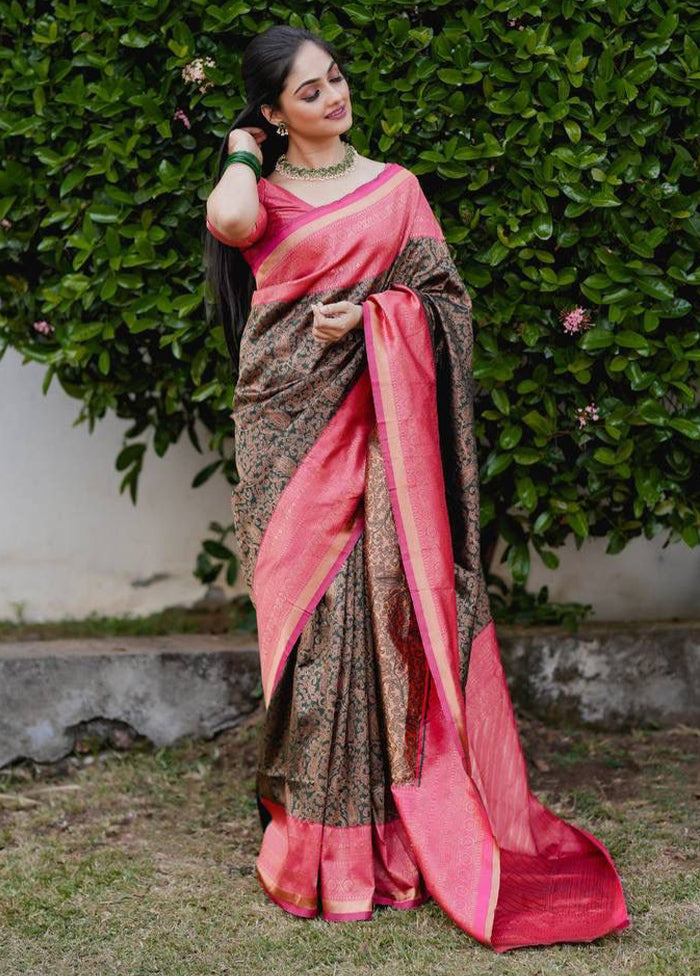 Multicolor Banarasi Silk Saree With Blouse Piece Cheap For Nice