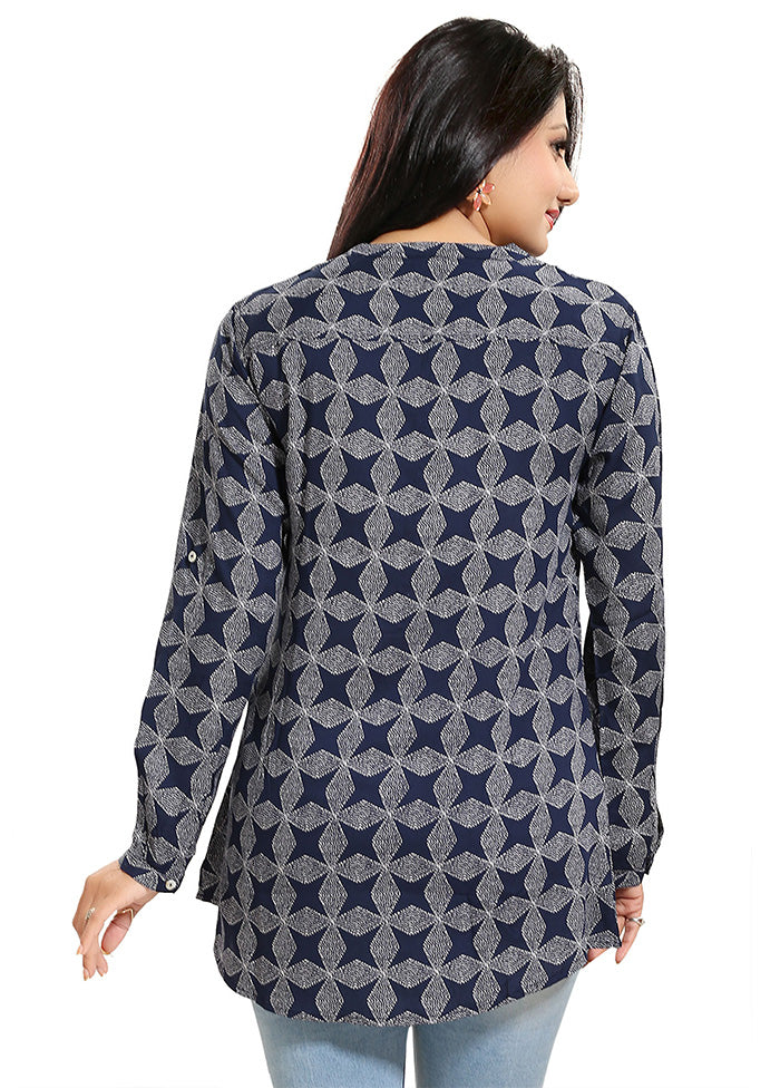 Navy Blue Readymade Rayon Short Kurti Largest Supplier Cheap Pice