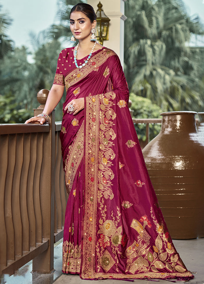 Magenta Dupion Silk Saree With Blouse Piece With Paypal Cheap Pice