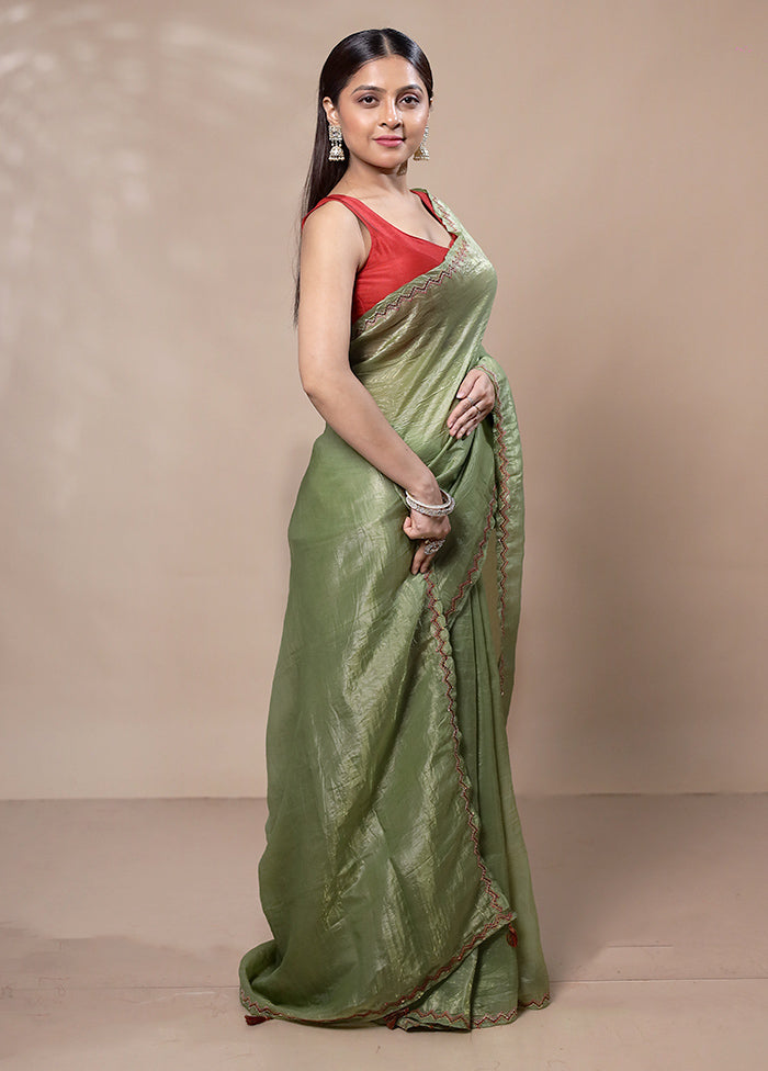 Green Crushed Tissue Silk Saree With Blouse Piece Outlet With Paypal Order