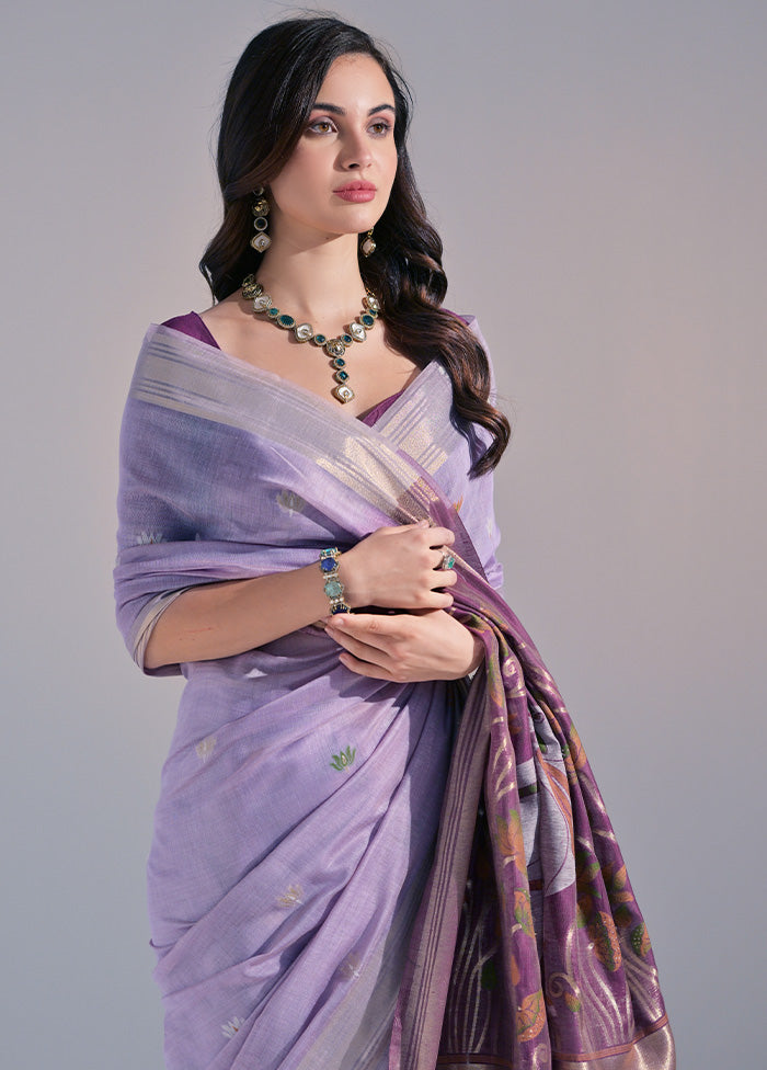 Lavender Pure Cotton Saree With Blouse Piece Clearance Great Deals