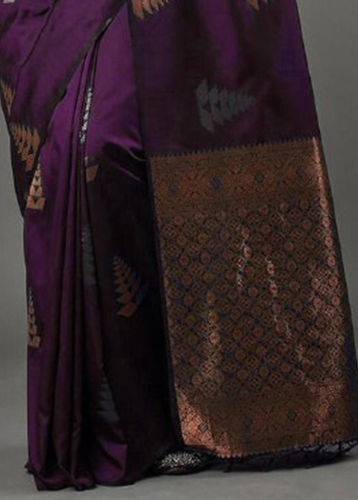 Wine Banarasi Silk Saree With Blouse Piece Cheap Sale Brand New Unisex