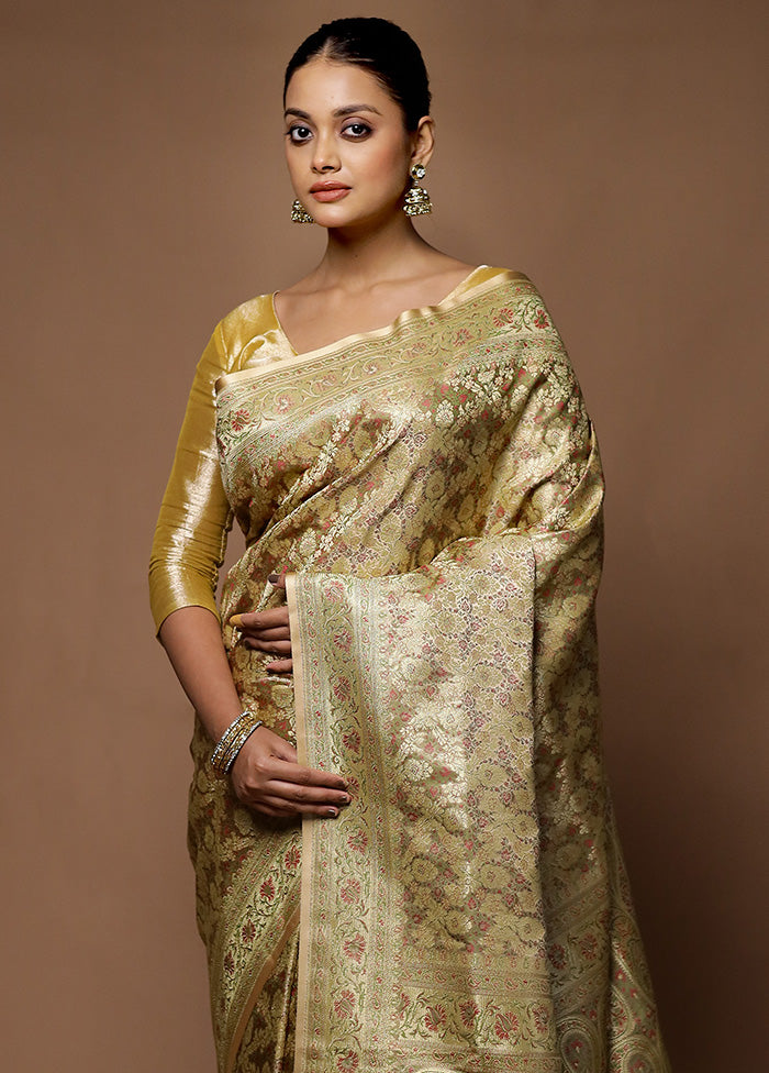 Cream Handloom Tanchoi Pure Silk Saree With Blouse Piece Cheap Sale Latest Collections