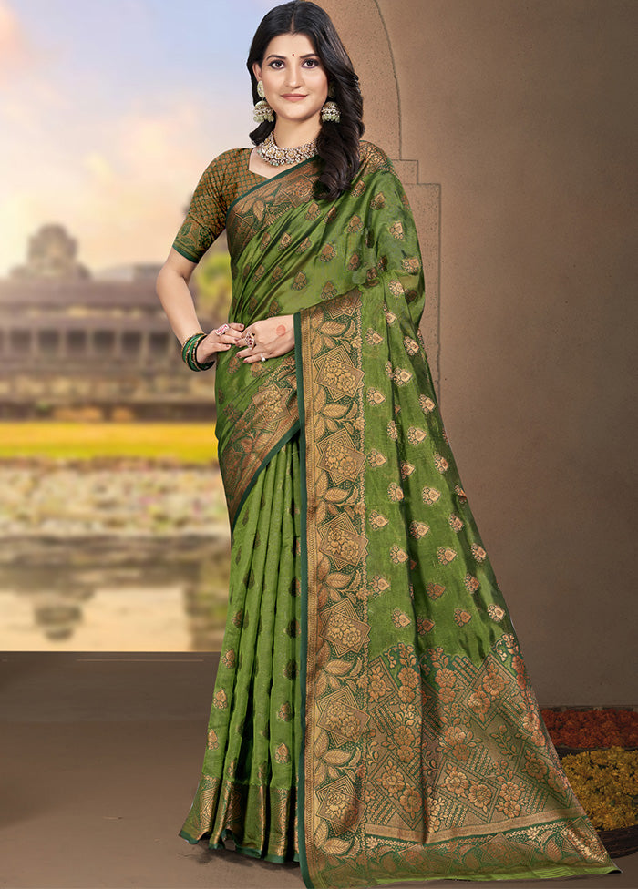 Mehendi Spun Silk Saree With Blouse Piece Cheap Online Online