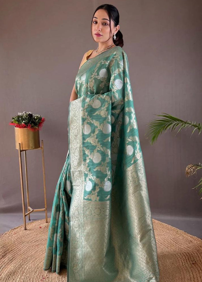 Rama Banarasi Silk Saree With Blouse Piece Fashion Style Online