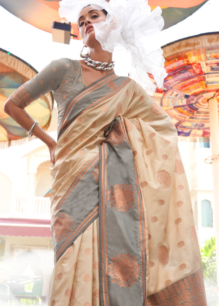 Cream Spun Silk Saree With Blouse Piece Buy Cheap Choice