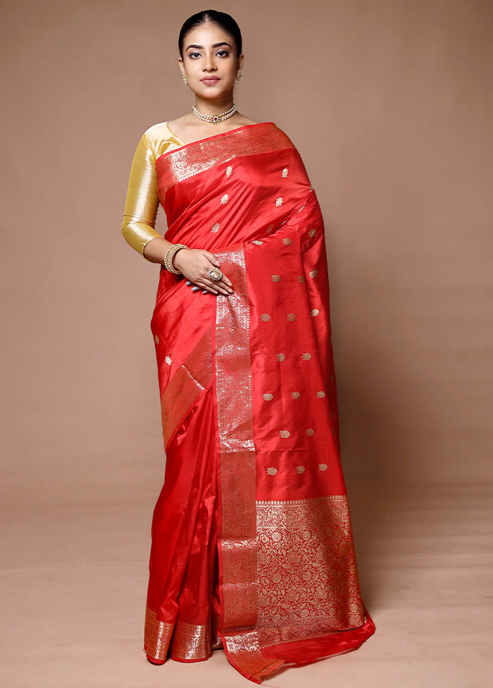 Red Handloom Katan Pure Silk Saree With Blouse Piece Free Shipping Sale Online